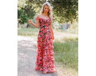 Passionate Off The Shoulder Ruffle Tiered Maxi Dress