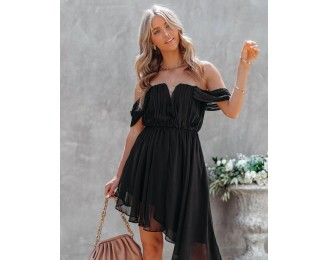 Liveliest Off The Shoulder Asymmetrical Dress - Black