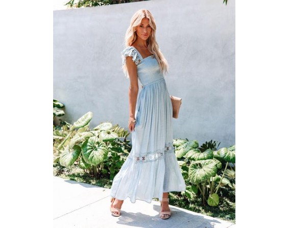 Overjoyed Pocketed Crochet Lace Maxi Dress - Waterlily