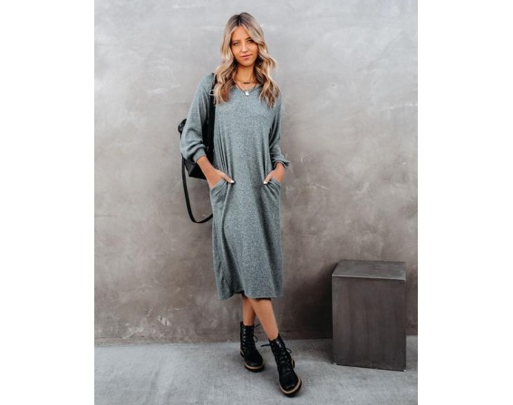 Coley Pocketed Hooded Knit Midi Dress - Dark Teal - FINAL SALE
