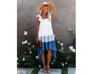 Melody Of Summer Pocketed High Low Tiered Midi Dress - Blue