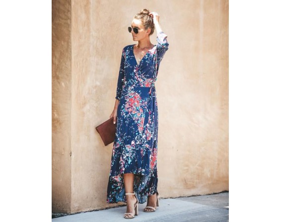 Bunches Of Blooms Wrap Maxi Dress