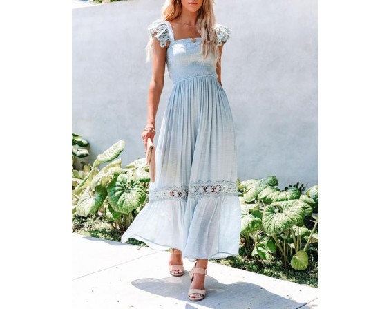 Overjoyed Pocketed Crochet Lace Maxi Dress - Waterlily