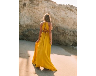 Cailey Cutout Halter Maxi Dress - Moss Yellow